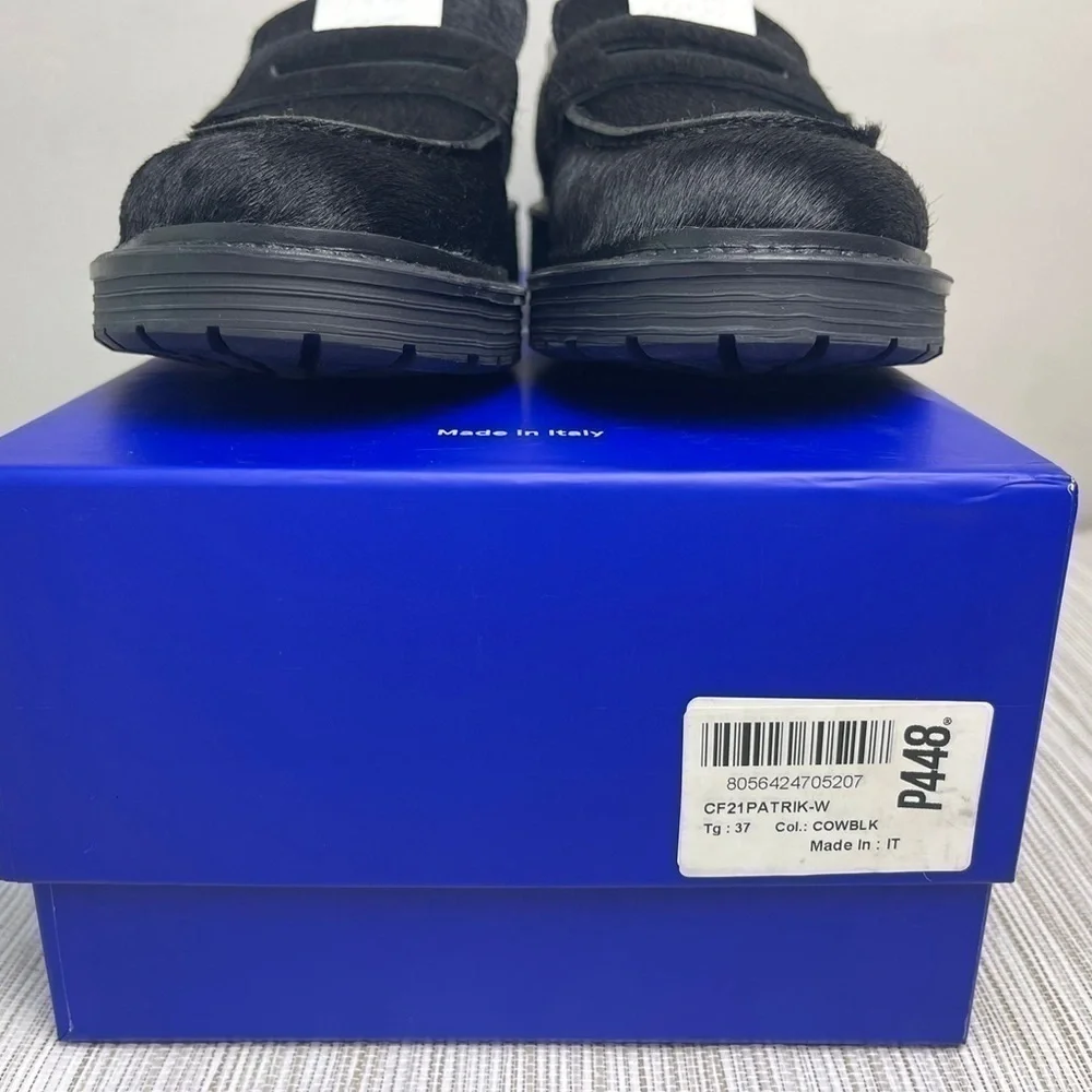 P448 Patrick Black Cow Hair Loafers Size 37